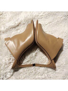 Via Spiga Leather Mule Heels Peep Toe Slip On Nude Minimalist Italy